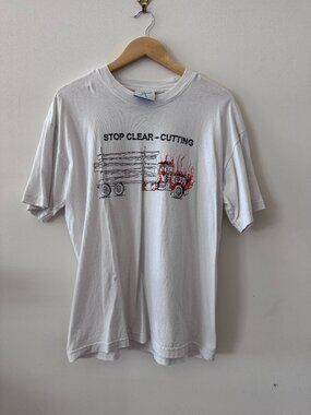 Online Ceramics 'Stop Clear Cutting' Graphic T Shirt Size Medium